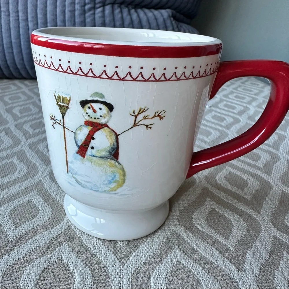 Williams Sonoma Christmas Icons 2010 Snowman Mug with Red Handle